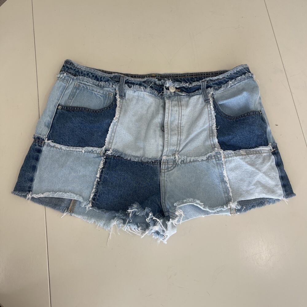 Wild Fable Women Sz 16 Jean Shorts Patchwork High Rise Cutoff Button Fly Boho 2"